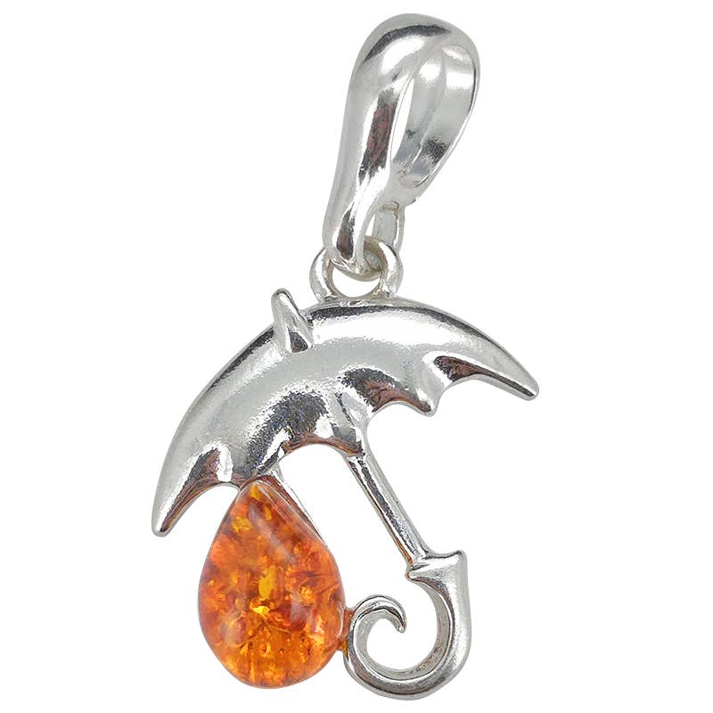 Amber Sterling Silver Umbrella Pendant