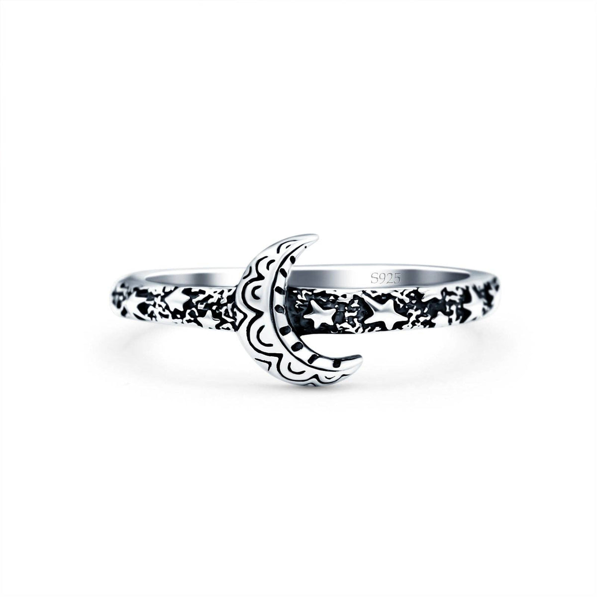 Crescent Moon Ring Oxidized Band Thumb Ring (8mm)