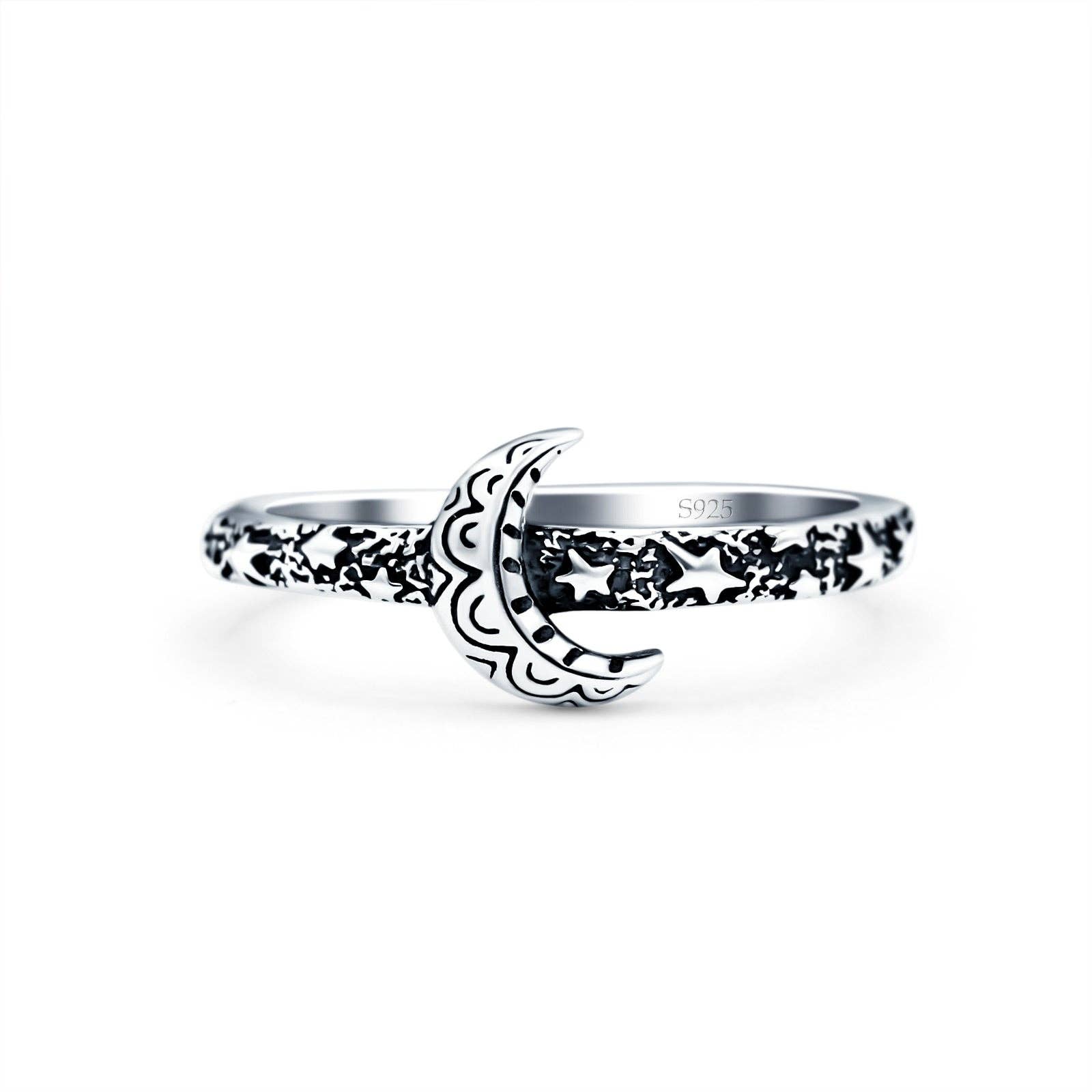 Crescent Moon Ring Oxidized Band Thumb Ring (8mm)