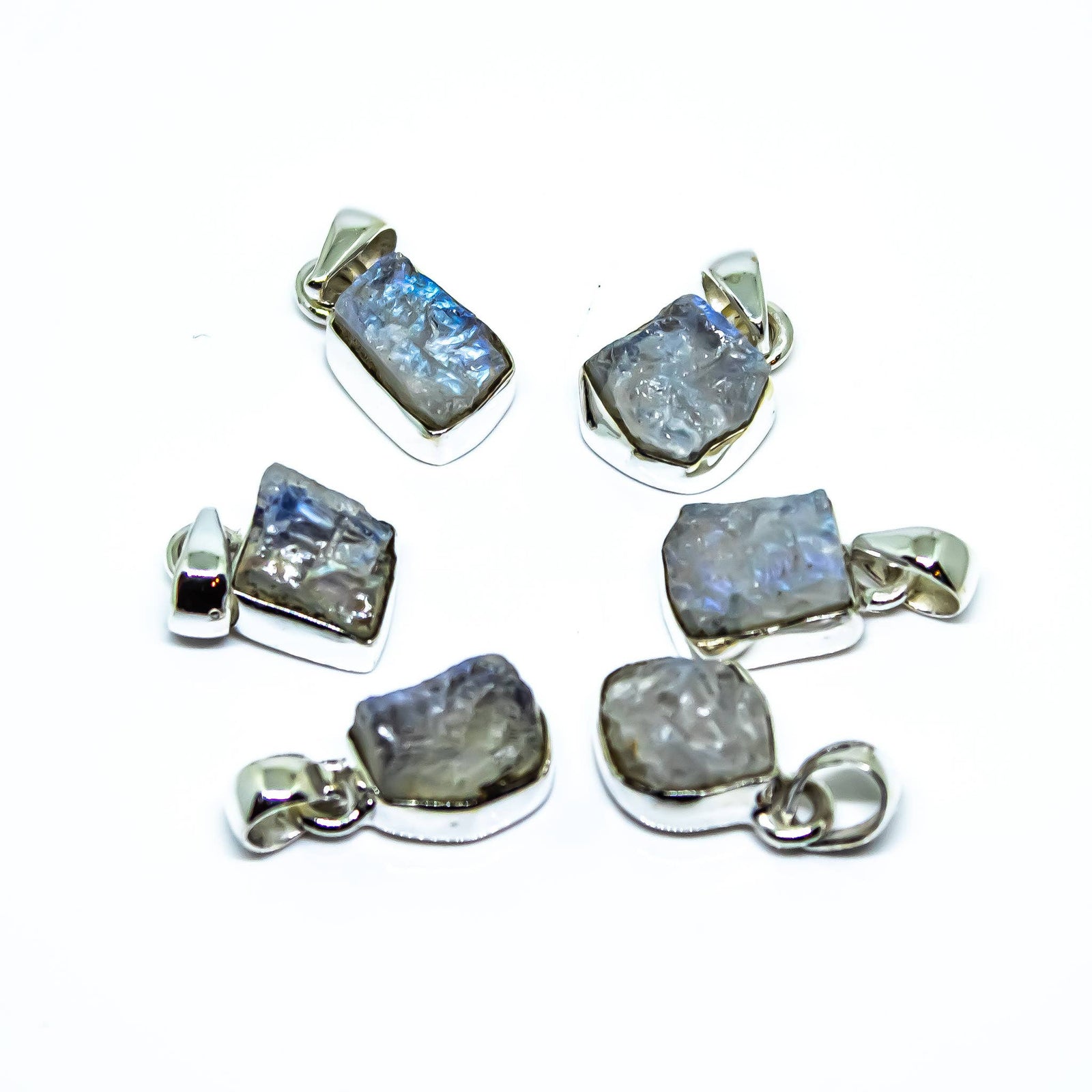 Rainbow Moonstone Freeform Sterling Silver Pendant