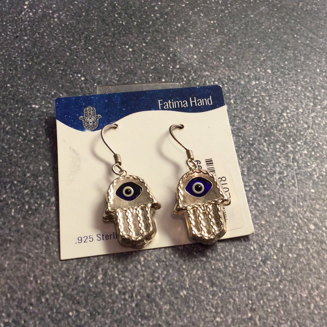 Sterling Silver Earrings - Hand of Fatima with Evil Eye