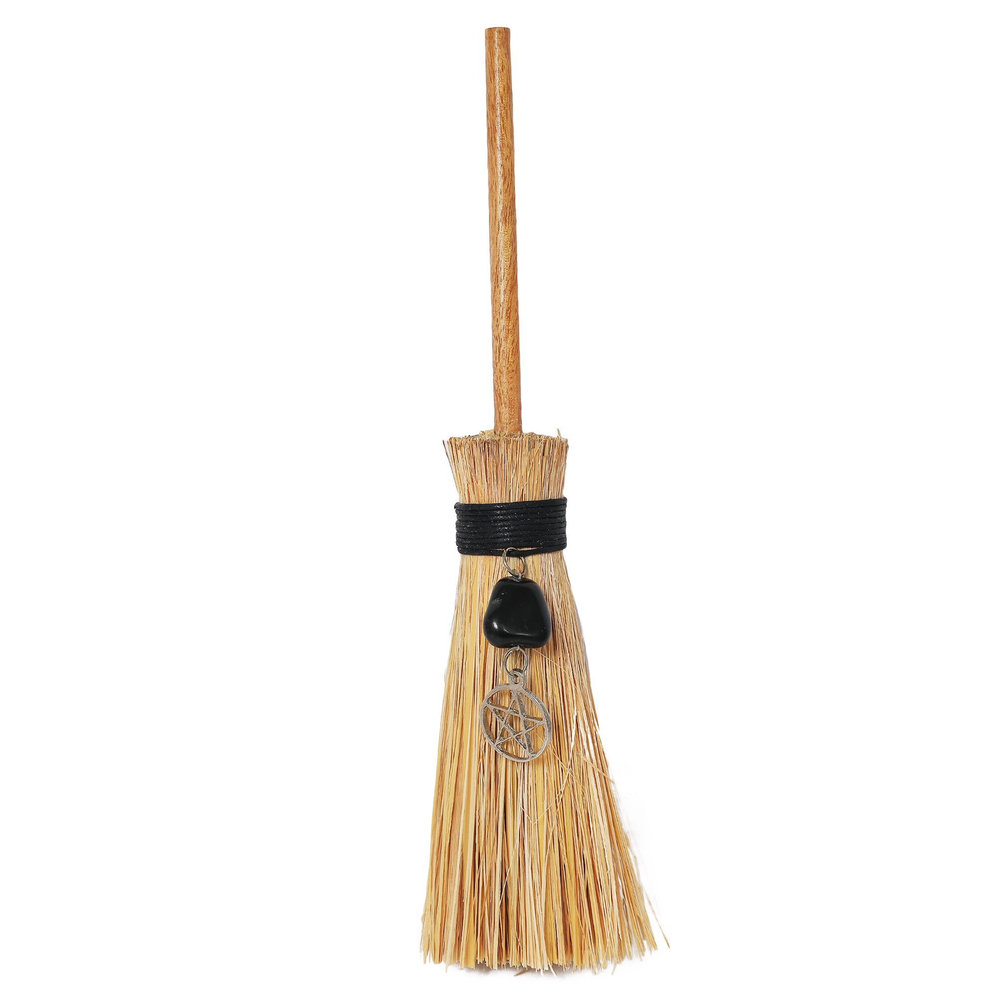 Ritual Altar Broom Black Tourmaline w/ Pentacle 9"(Besom)