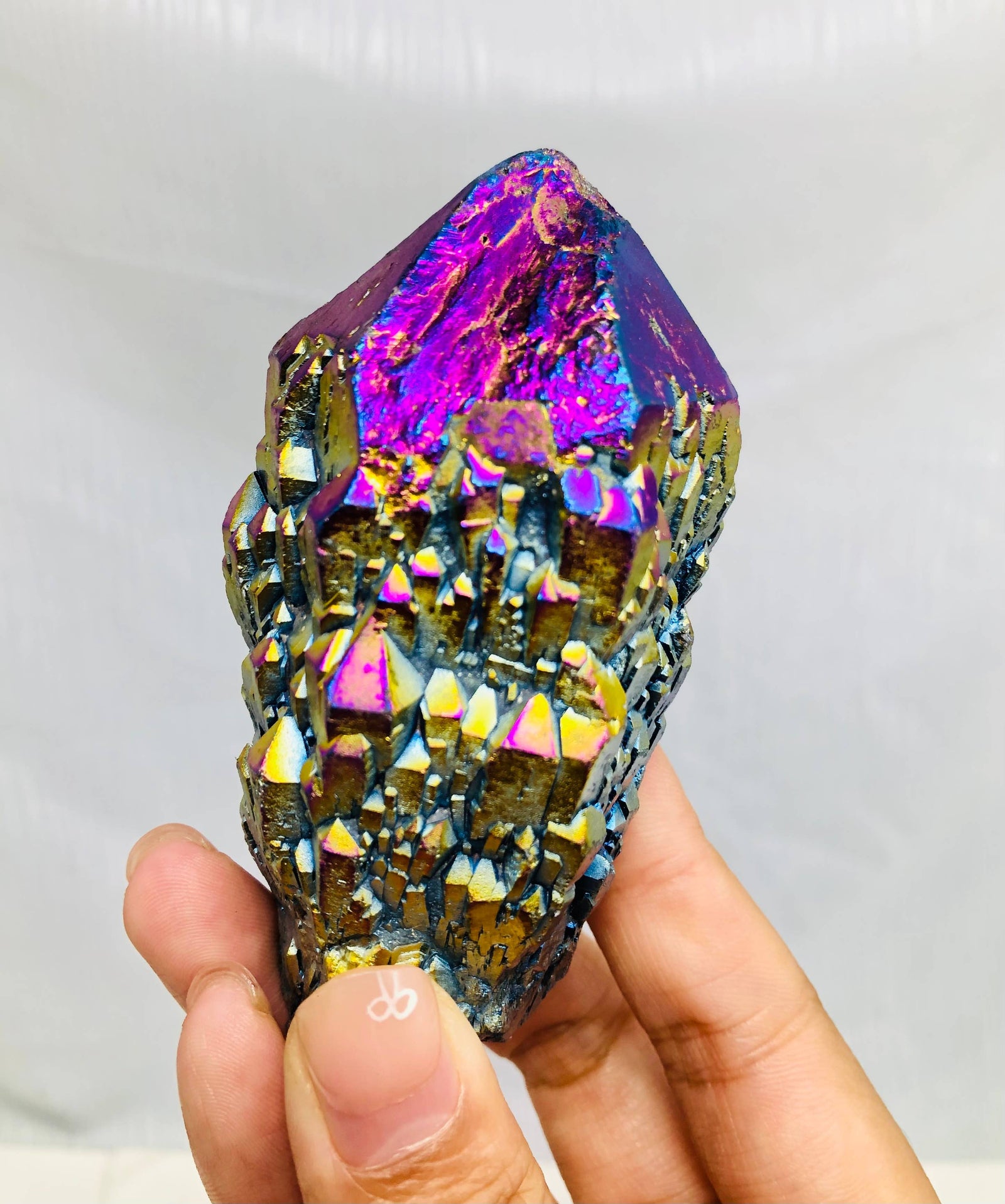 Titanium Rainbow Aura Candle Quartz Points