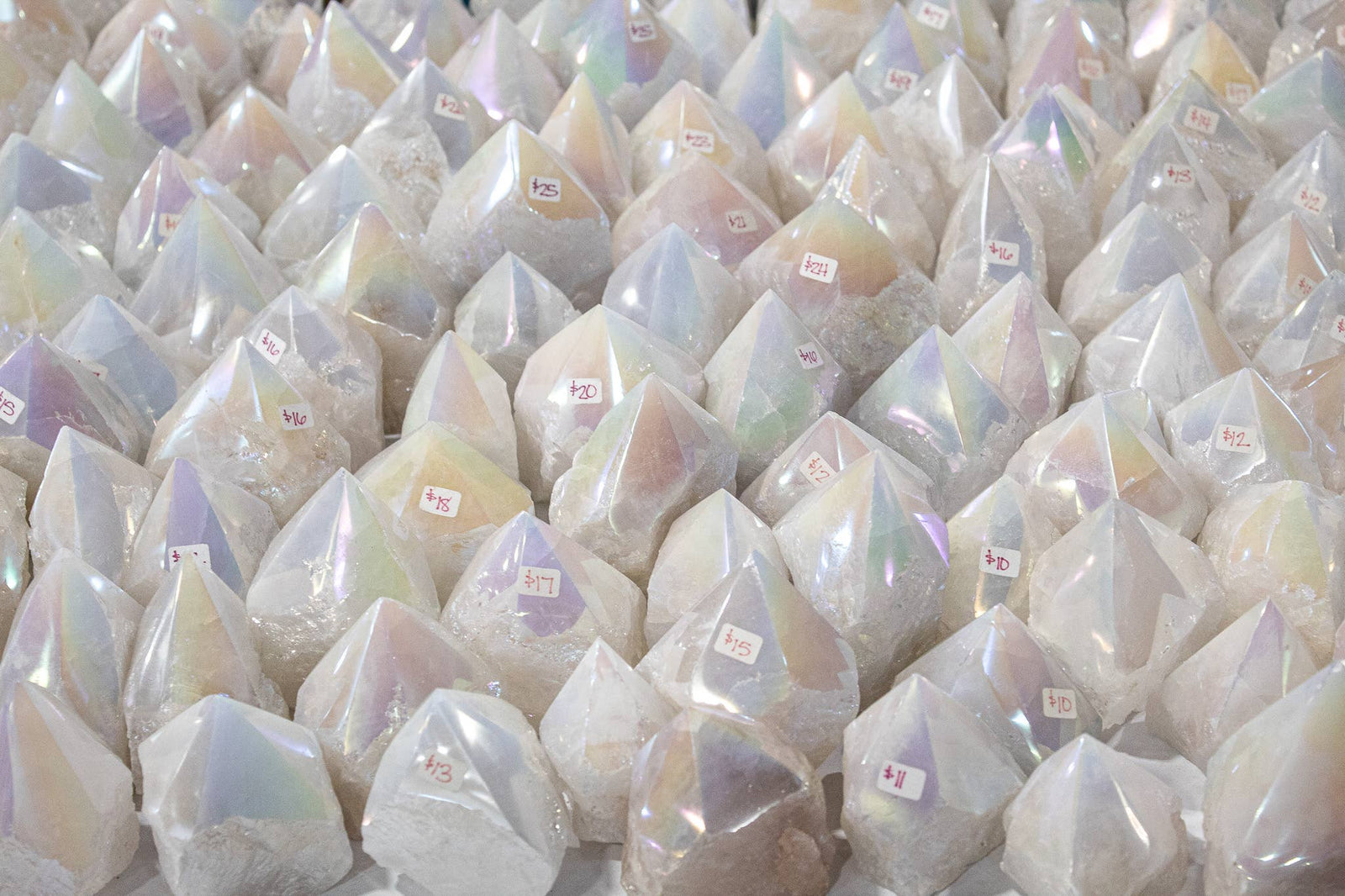White Pearl Quartz Aura Polished Top Points