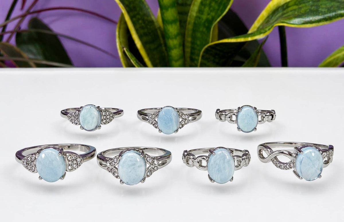 Natural Aquamarine Stainless Steel Ring Crystals 7x9mm