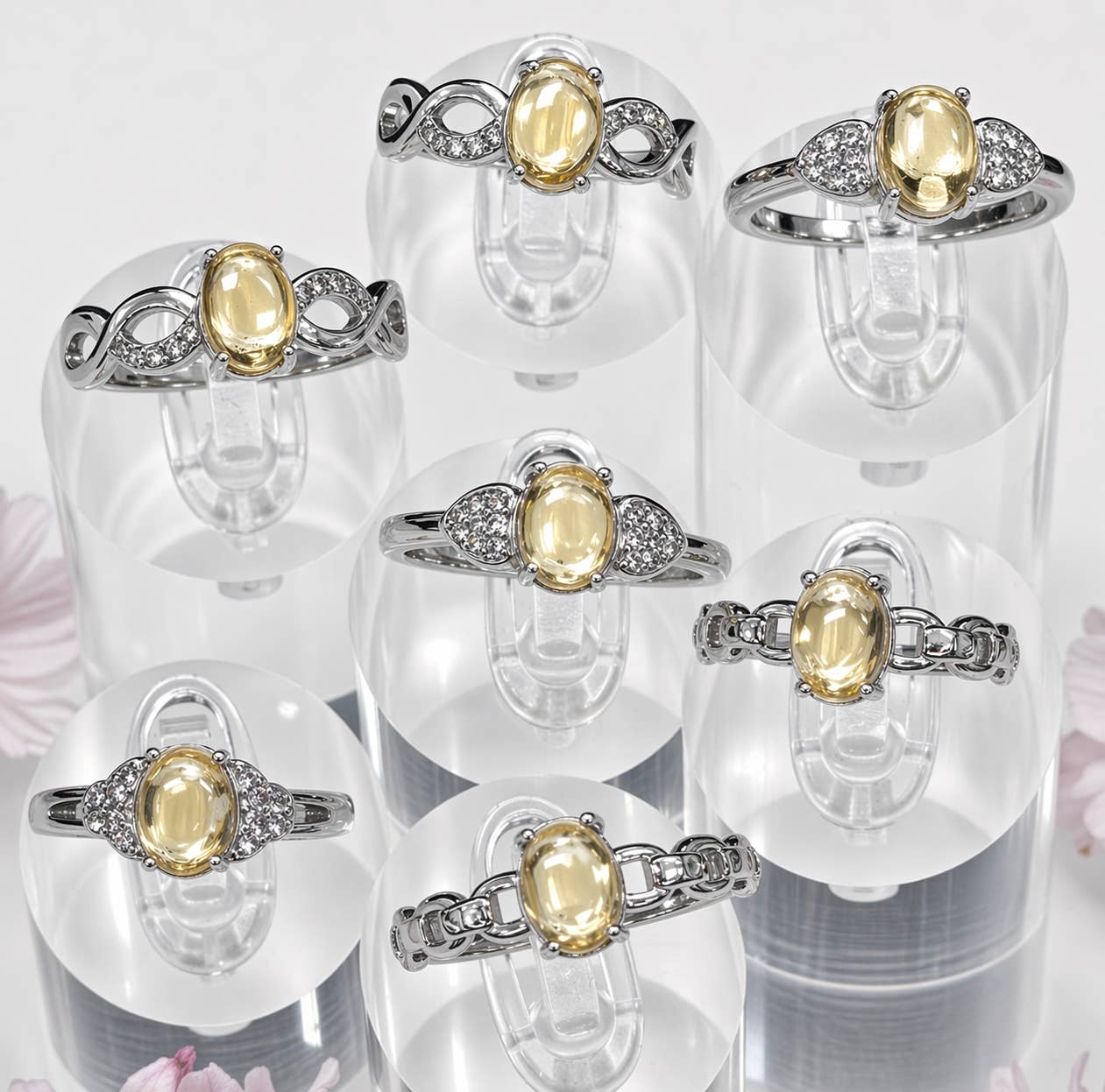Citrine Stainless Steel Ring Crystals 5x7mm
