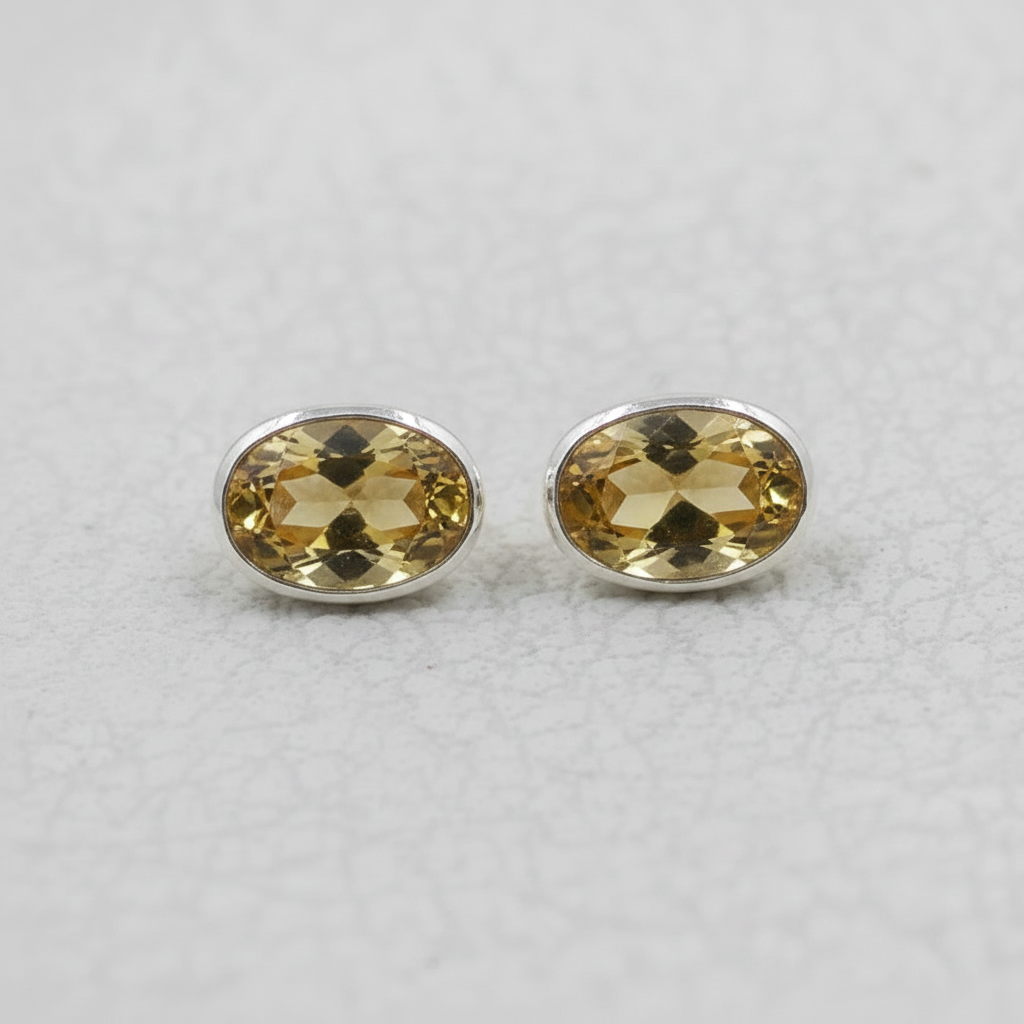 Citrine 925 Sterling Silver Oval Stud Earrings