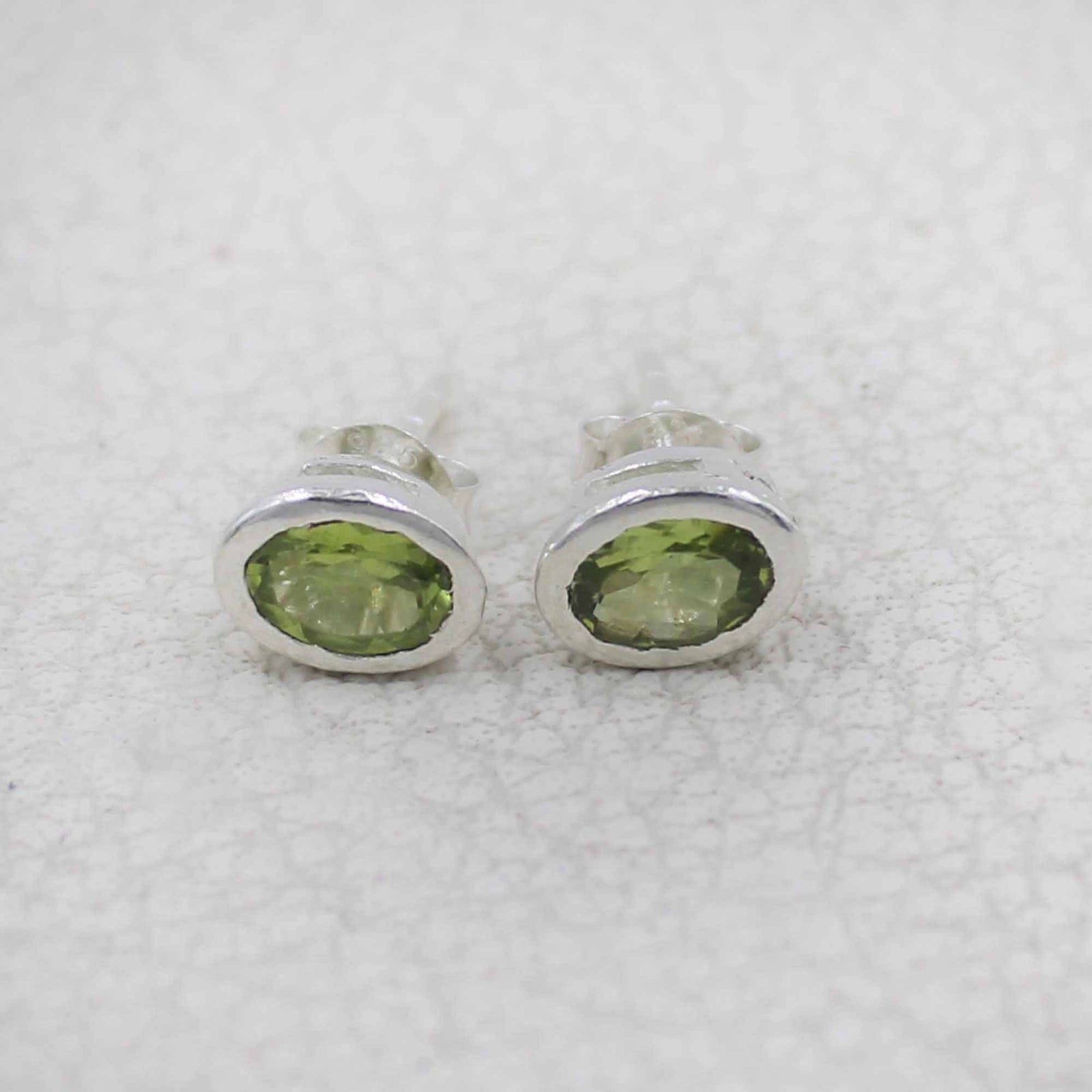 Peridot 925 Sterling Silver Oval Stud Earrings