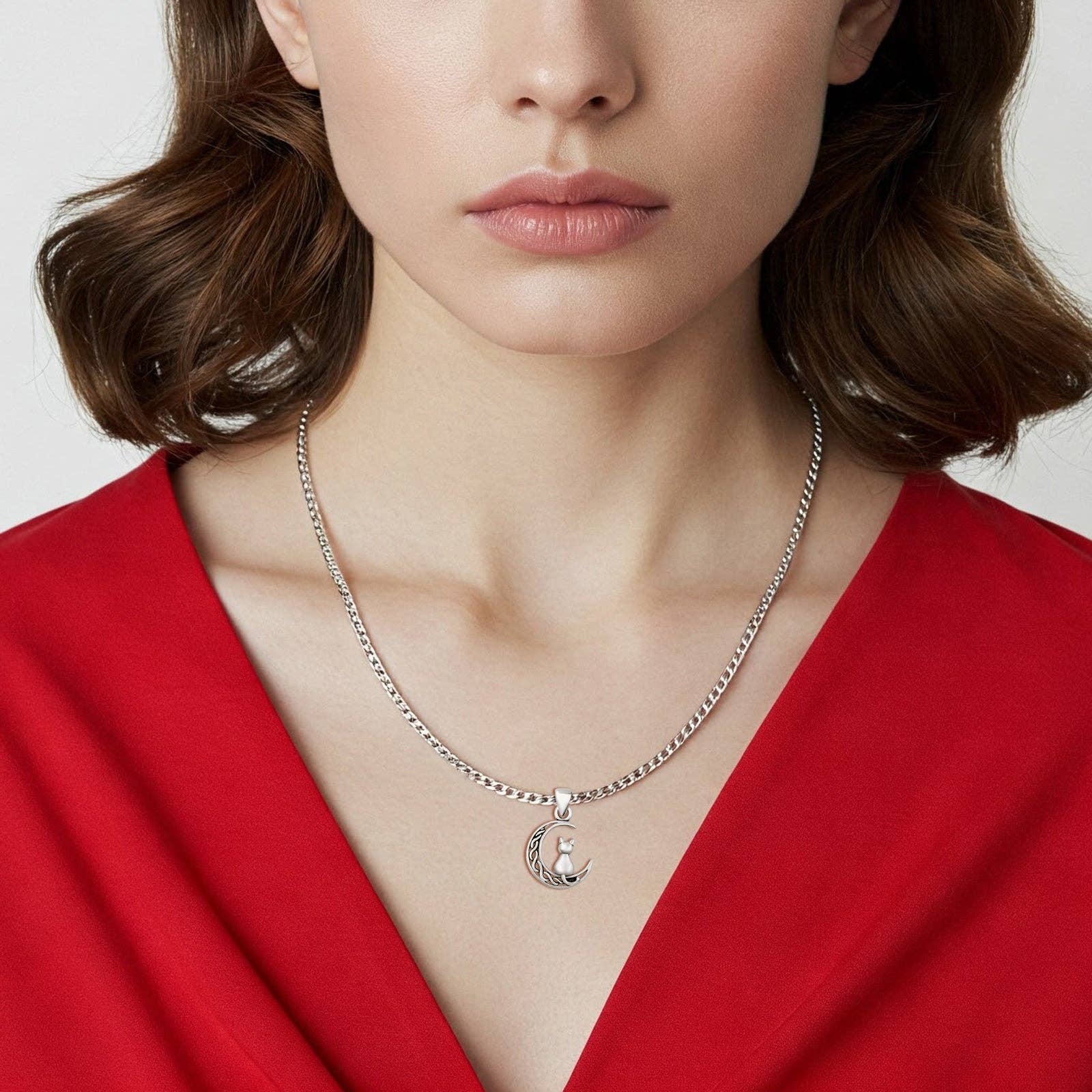 Cat & Moon Pendant Oxidized 925 Sterling Silver Wholesale
