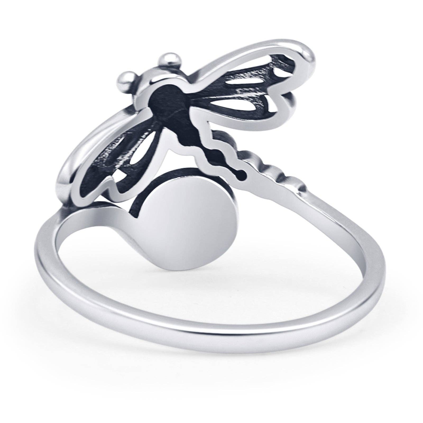 Sterling Silver Round Moonstone Dragonfly Ring