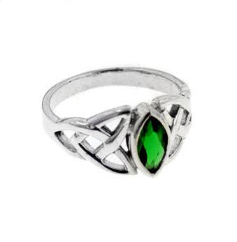 Sterling Silver Scottish Celtic Knot Emerald-Green Glass Ring