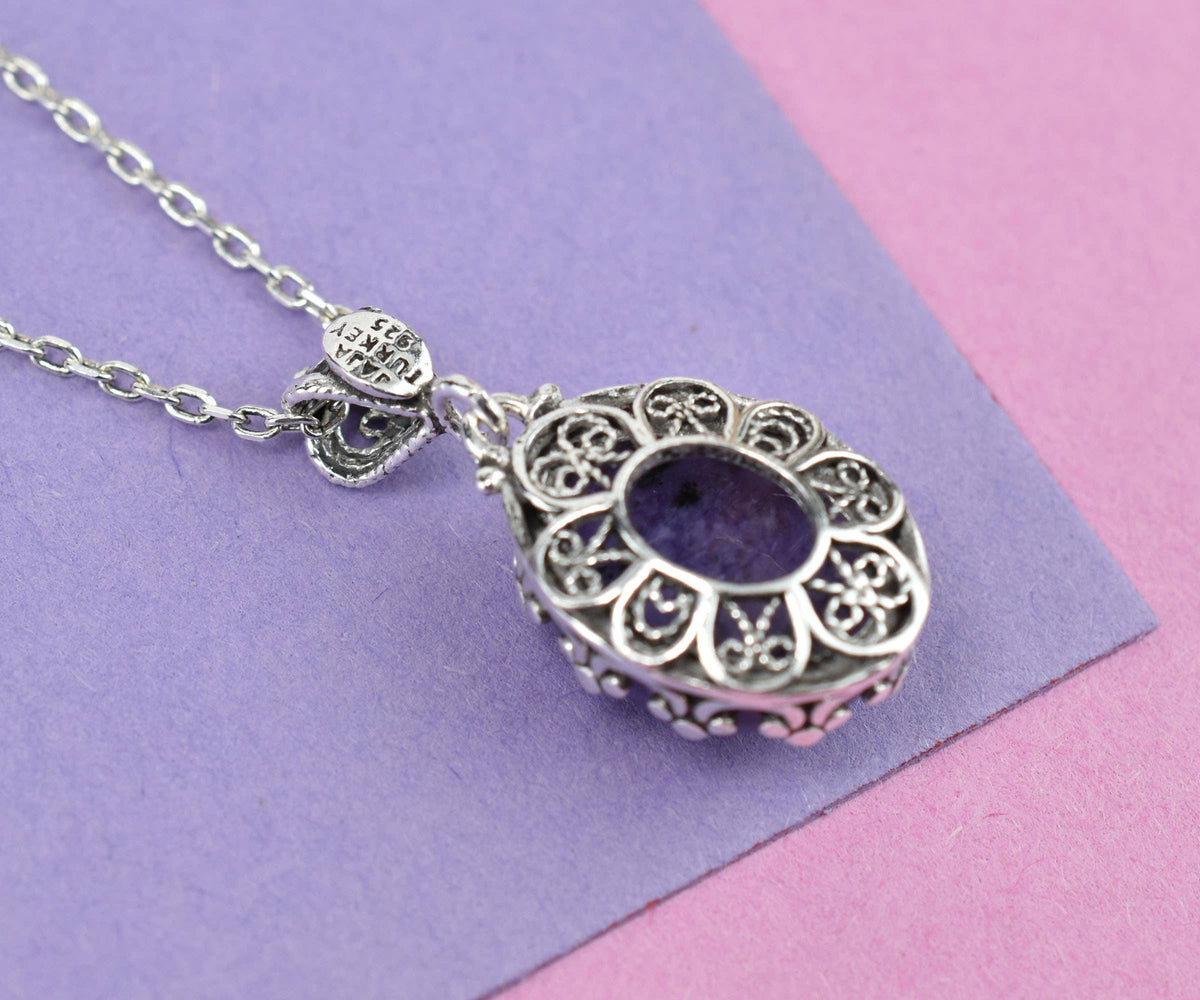 925 Silver Filigree Crown Charoite Gemstone Woman Pendant