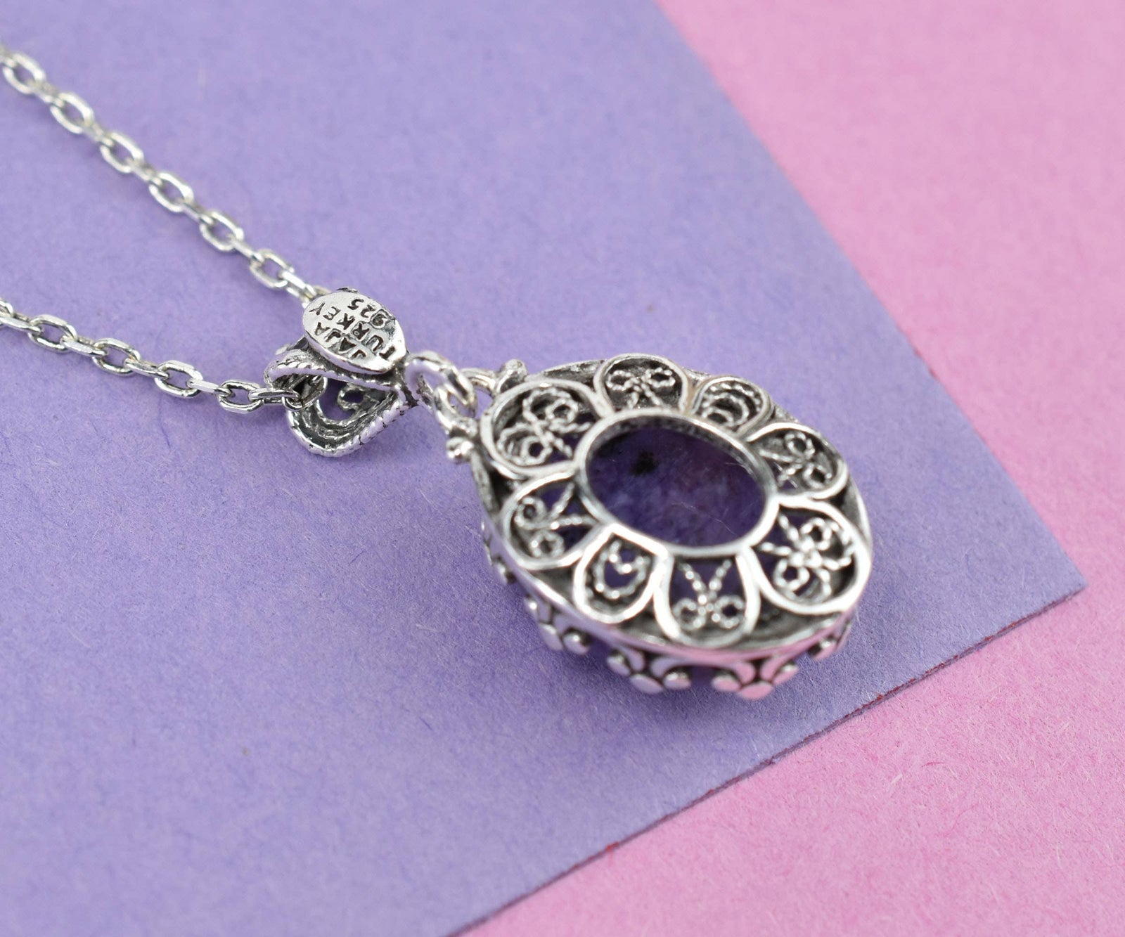 925 Silver Filigree Crown Charoite Gemstone Woman Pendant