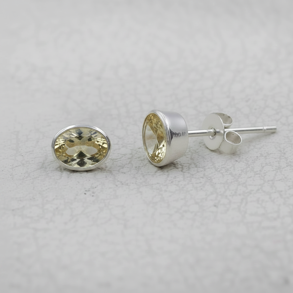 Citrine 925 Sterling Silver Oval Stud Earrings