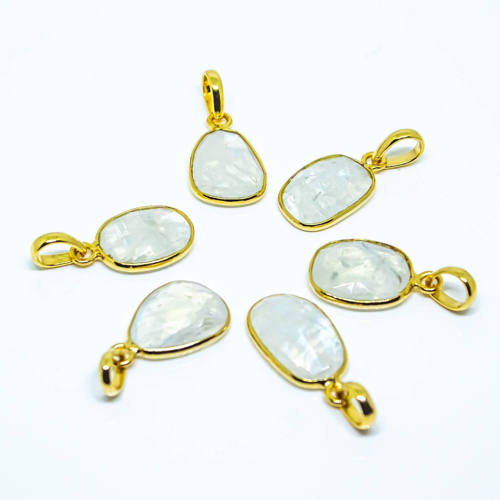 Rainbow Moonstone Sterling Silver Pendant 18K Gold