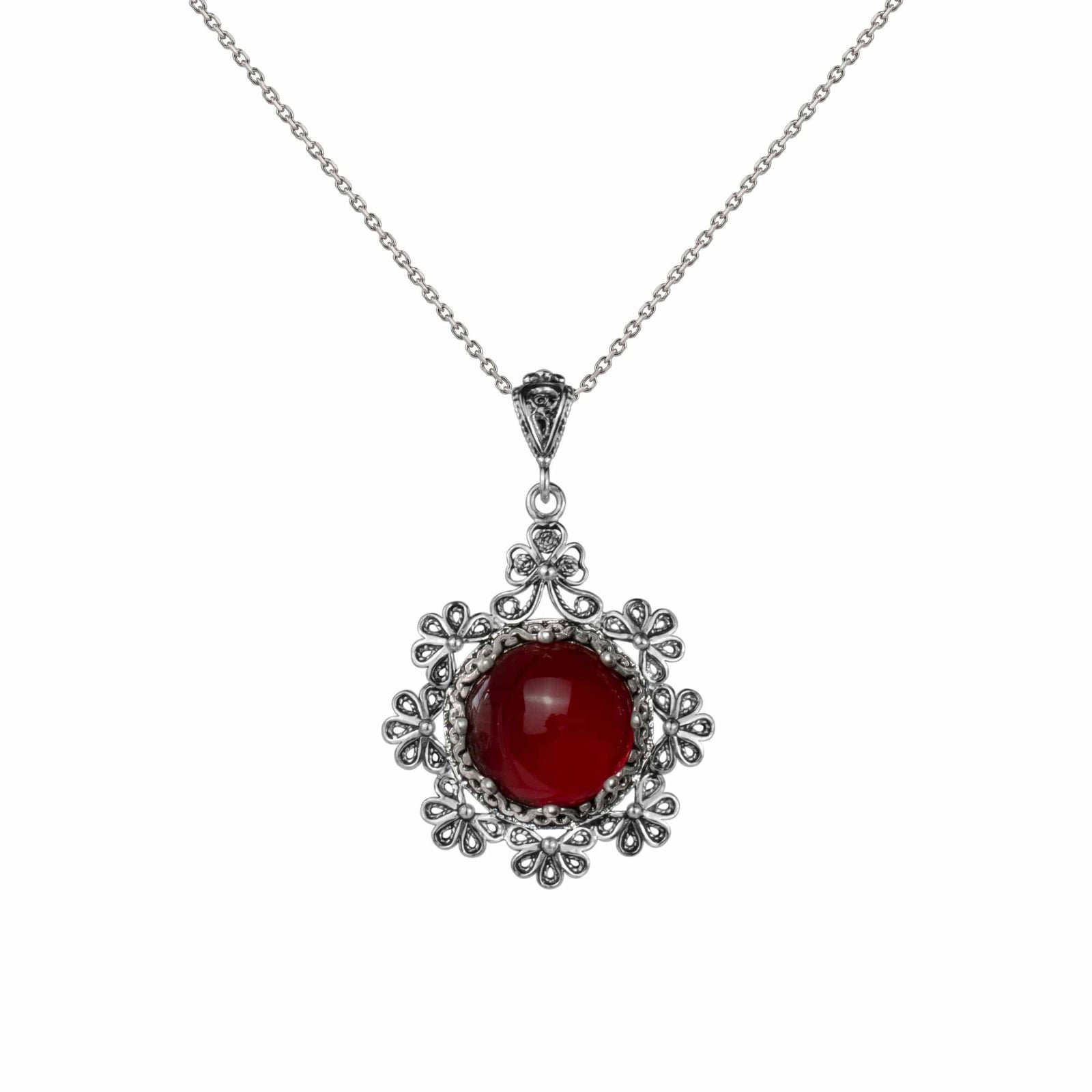 Sterling Silver Filigree Art Carnelian Gemstone Floral Design Women Pendant