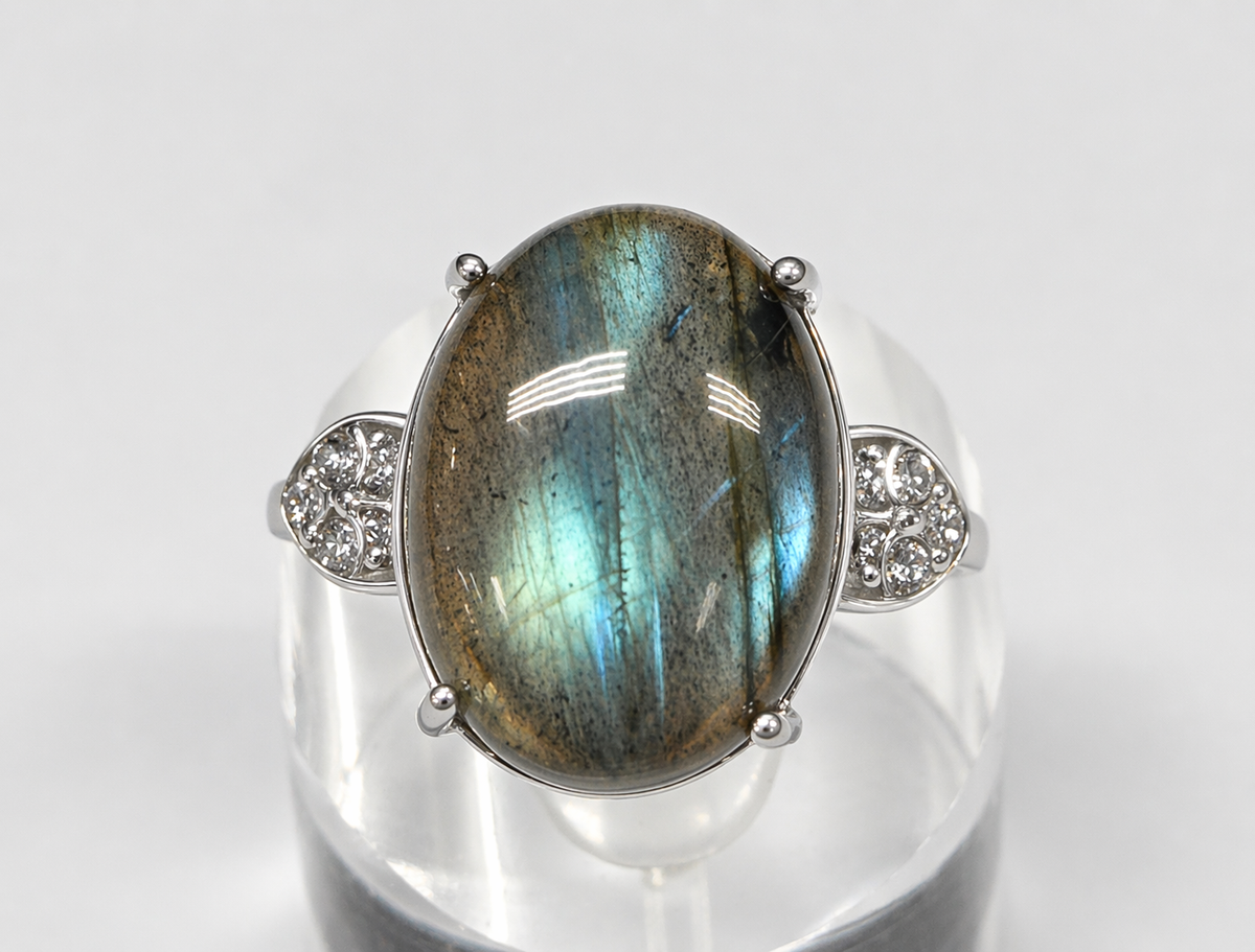 Natural Labradorite Stainless Steel Rings 12x16mm