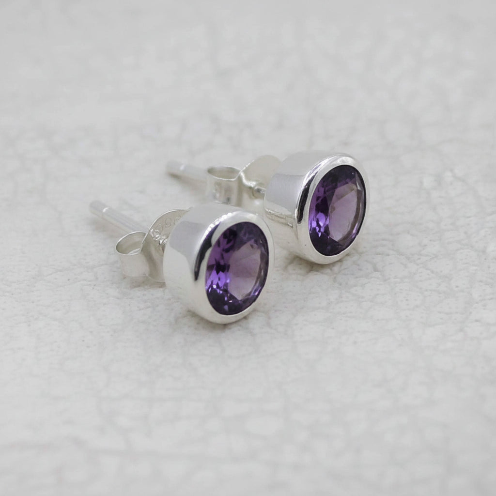 Amethyst 925 Sterling Silver Oval Stud Earrings