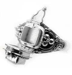 Sterling Silver Square Gemstone Poison Box Locket Ring