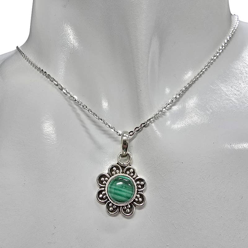 Malachite Sterling Silver Flower Pendant