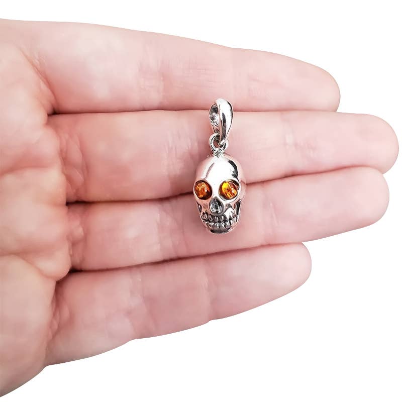 Skull Cognac Amber Sterling Silver Pendant