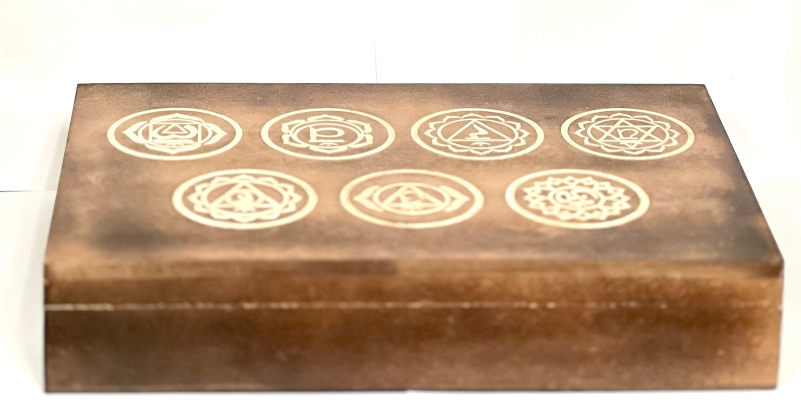 Wooden Handicraft Storage Box 12" x 8" Chakras White