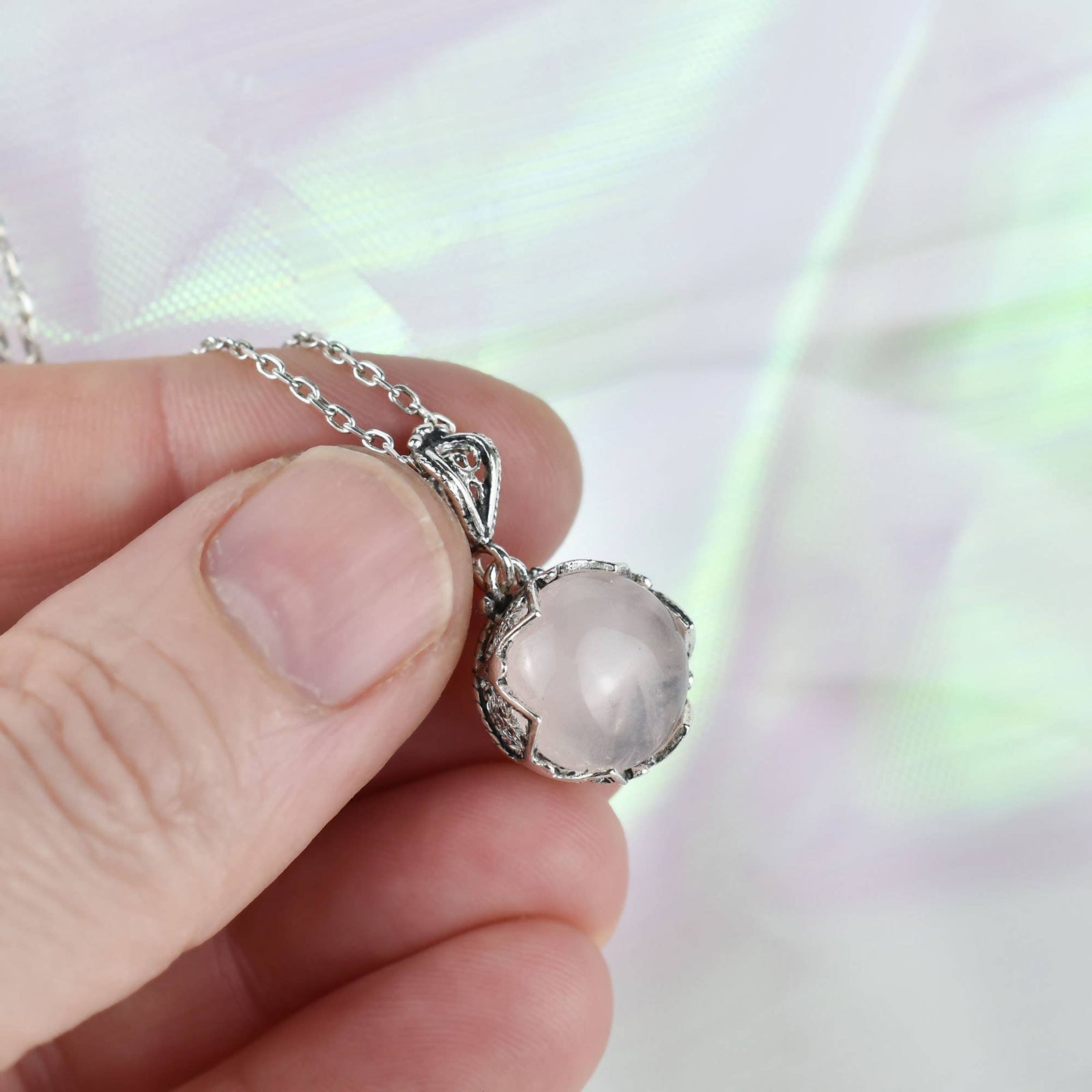 Rose Quartz Gemstone Sterling Silver Women`s Pendant