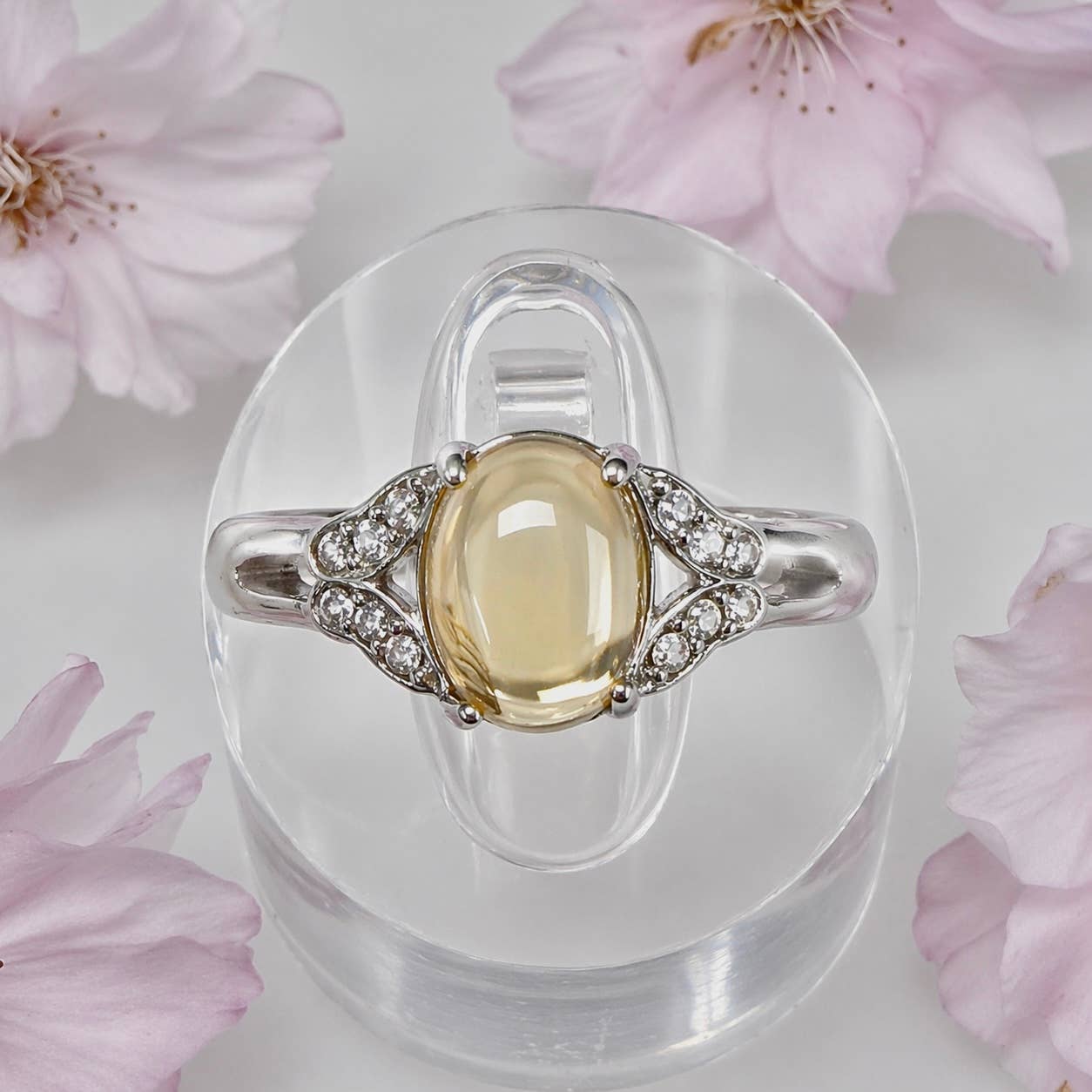 Citrine Stainless Steel Ring Crystals 5x7mm