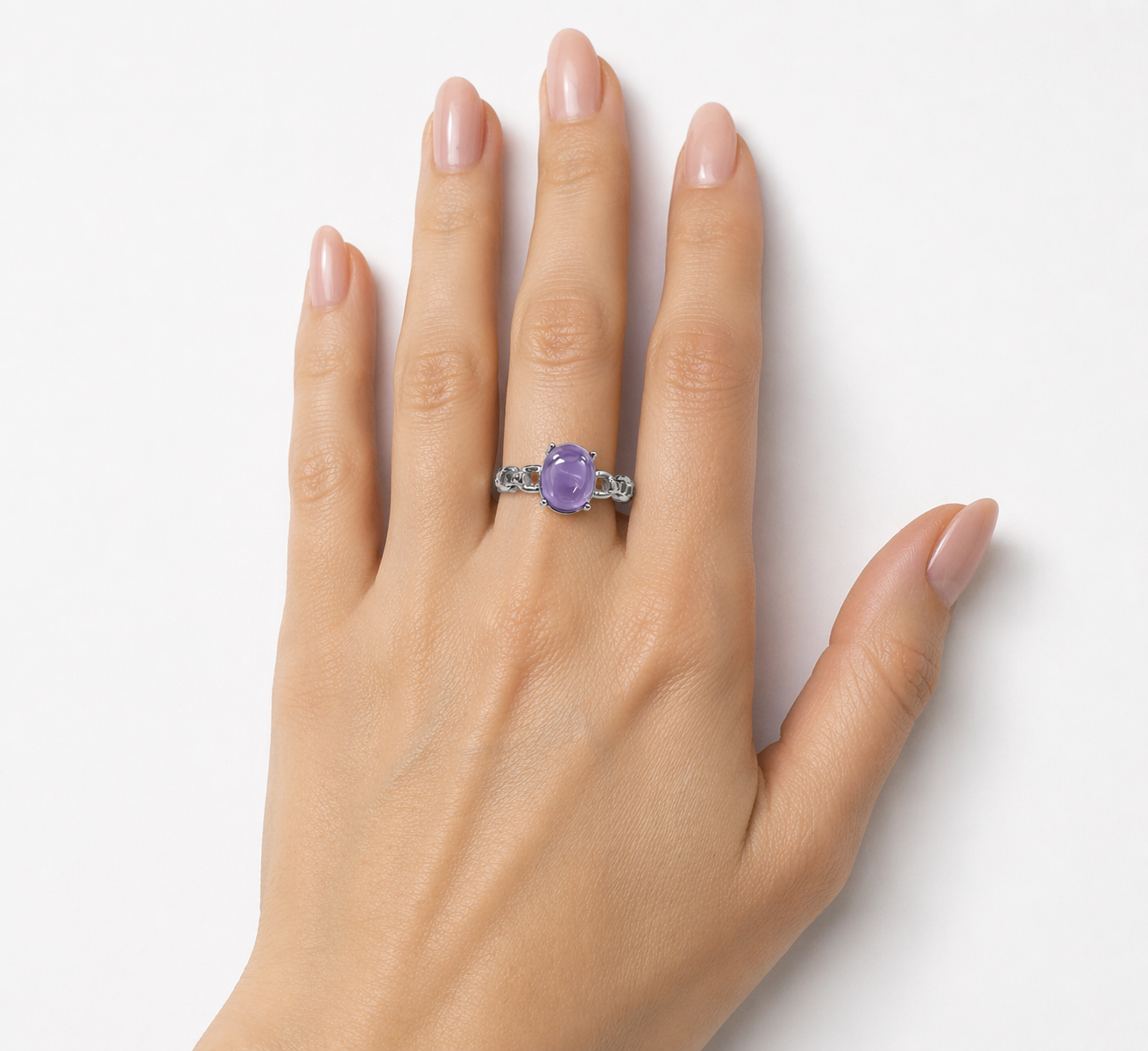 Natural Amethyst Stainless Steel Rings 7x9mm Crystal