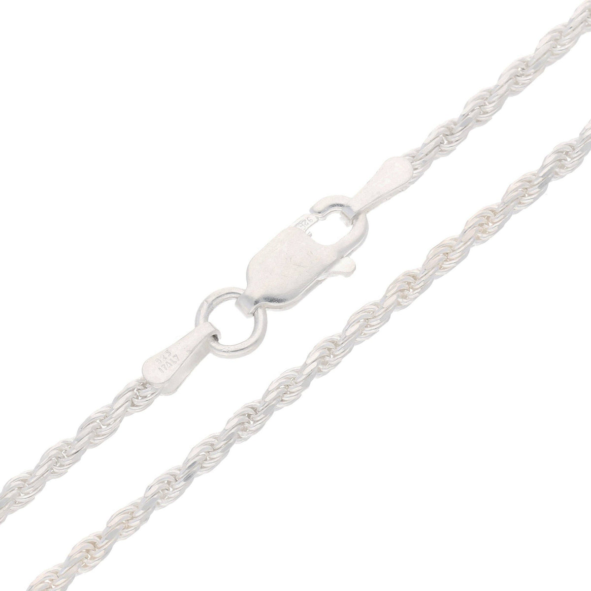 20" length 2mm Sterling Silver Diamond-Cut Rope Chain Necklace