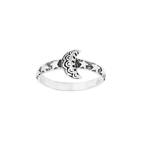 Moon and Stars Sterling Silver Band Ring