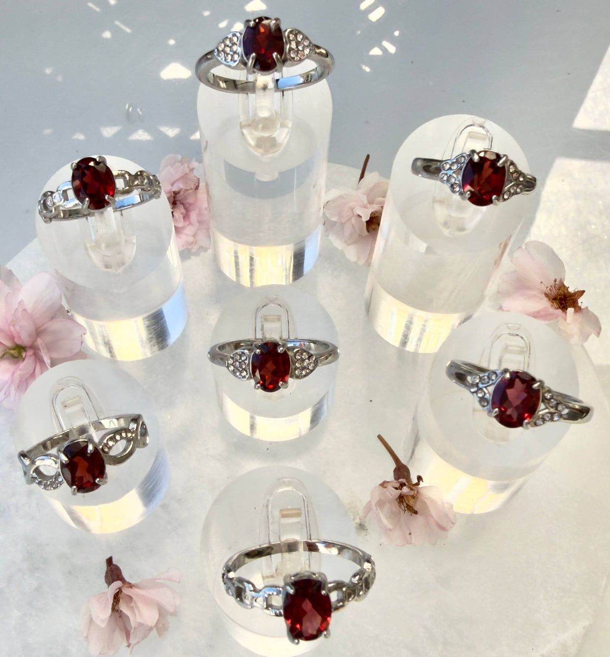 Faceted Natural Garnet Stainless Steel Rings 6x8mm