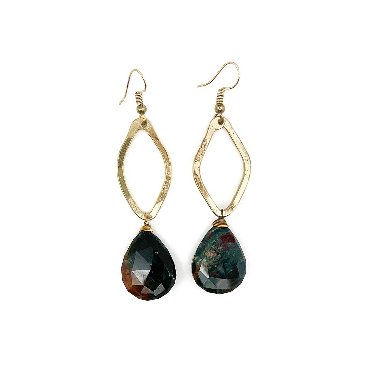 Gold Plated Geometric Earrings - Bloodstone