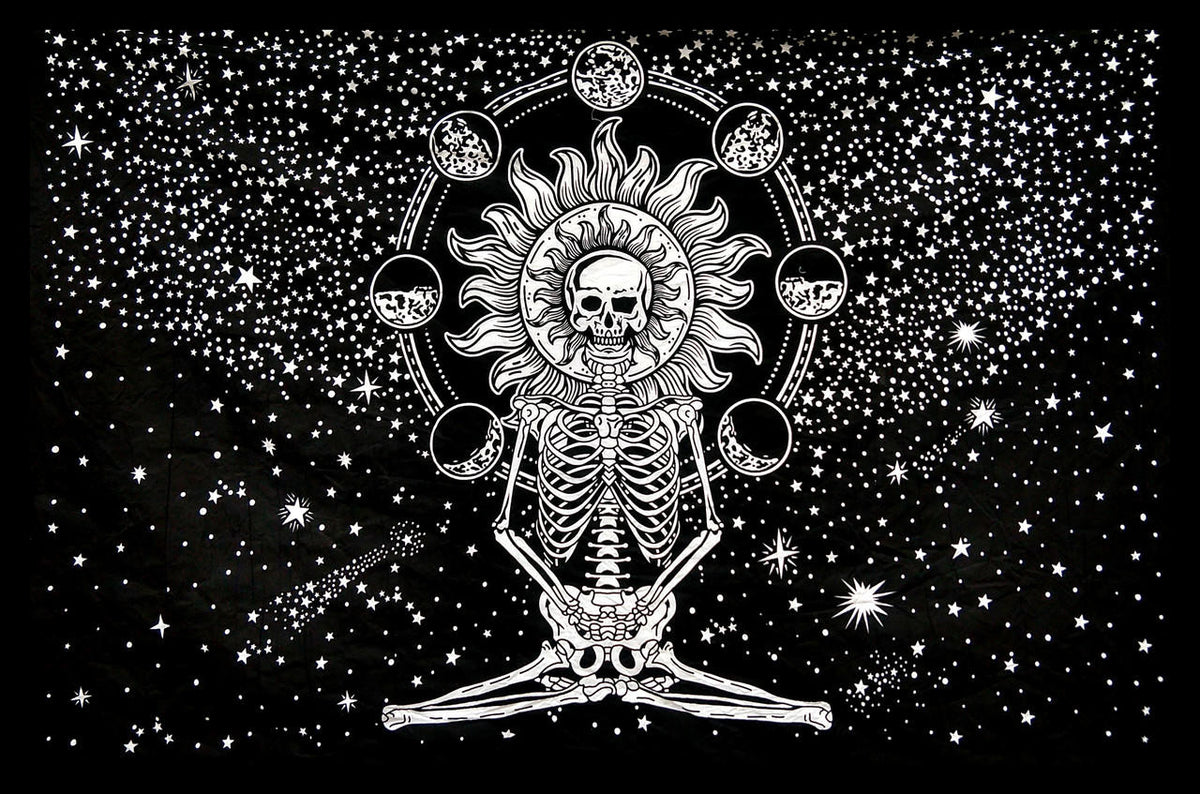Yoga Skeleton Tapestry Black & White 82x55
