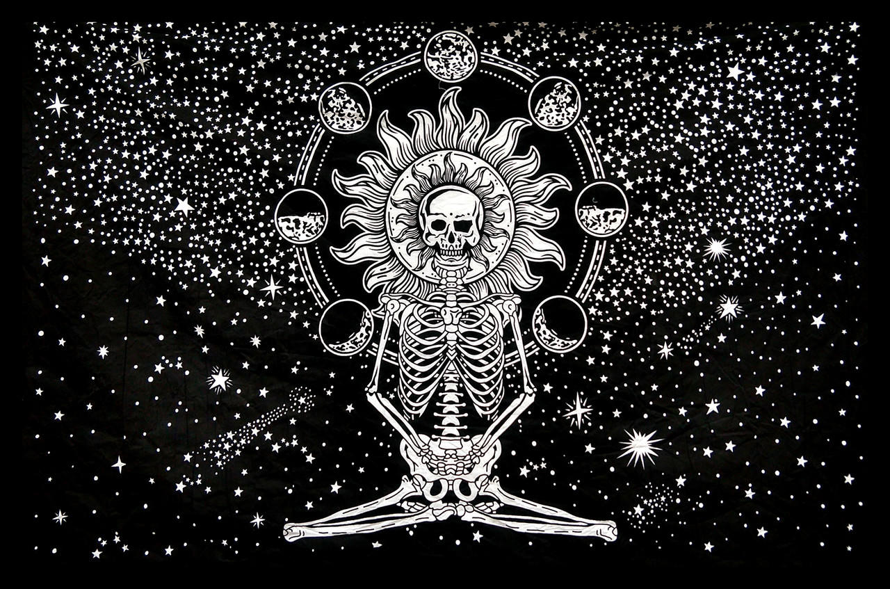 Yoga Skeleton Tapestry Black & White 82x55