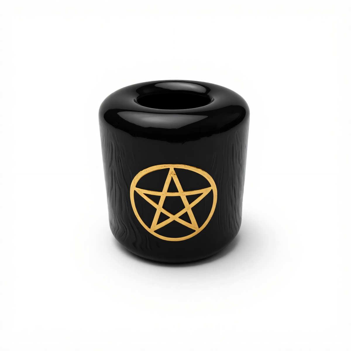 Ceramic Candle Holder Black with Gold Pentacle