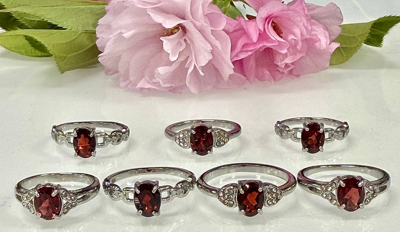 Faceted Natural Garnet Stainless Steel Rings 6x8mm