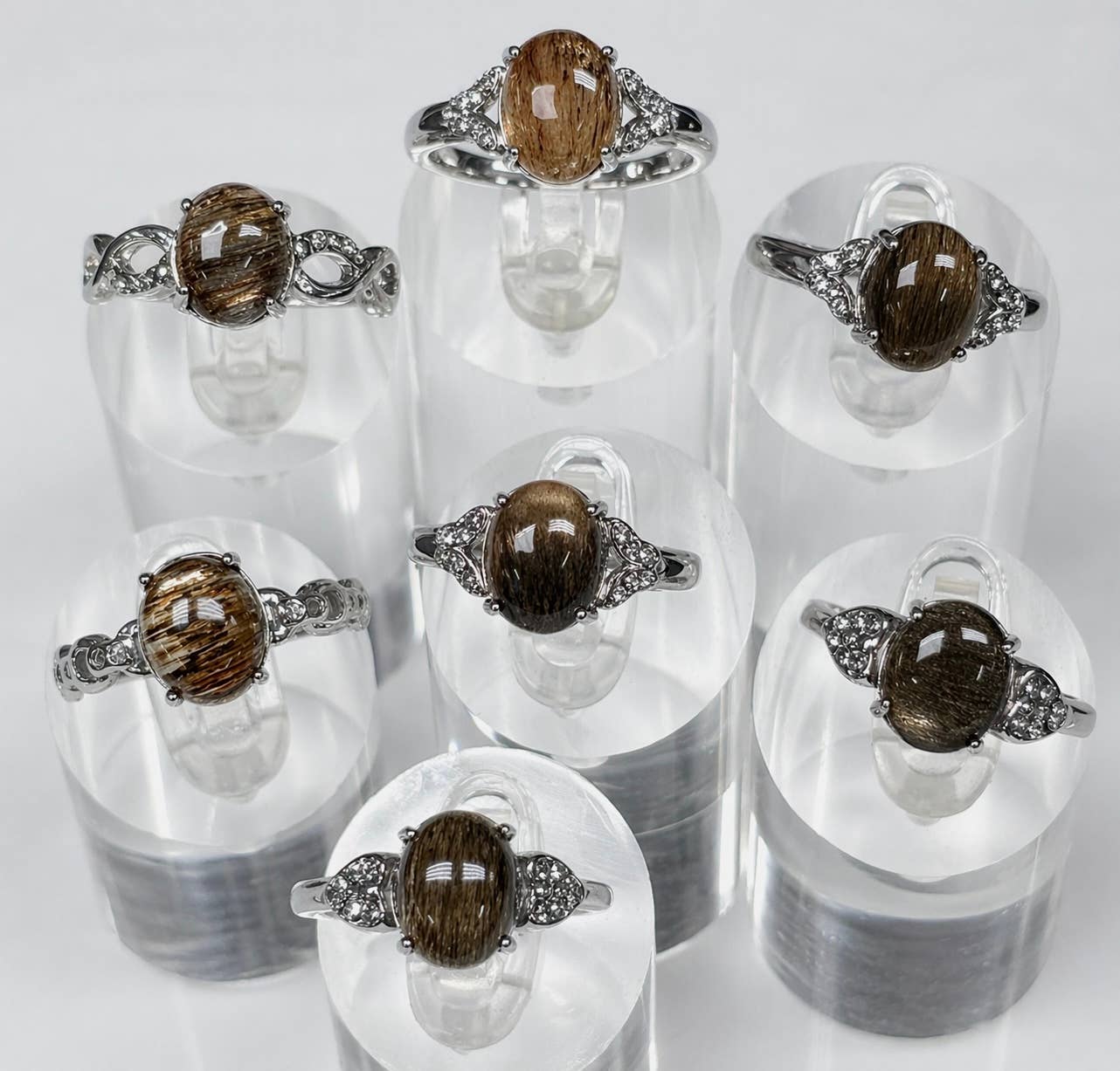 Natural Black Moonstone Stainless Steel Rings 8x10mm