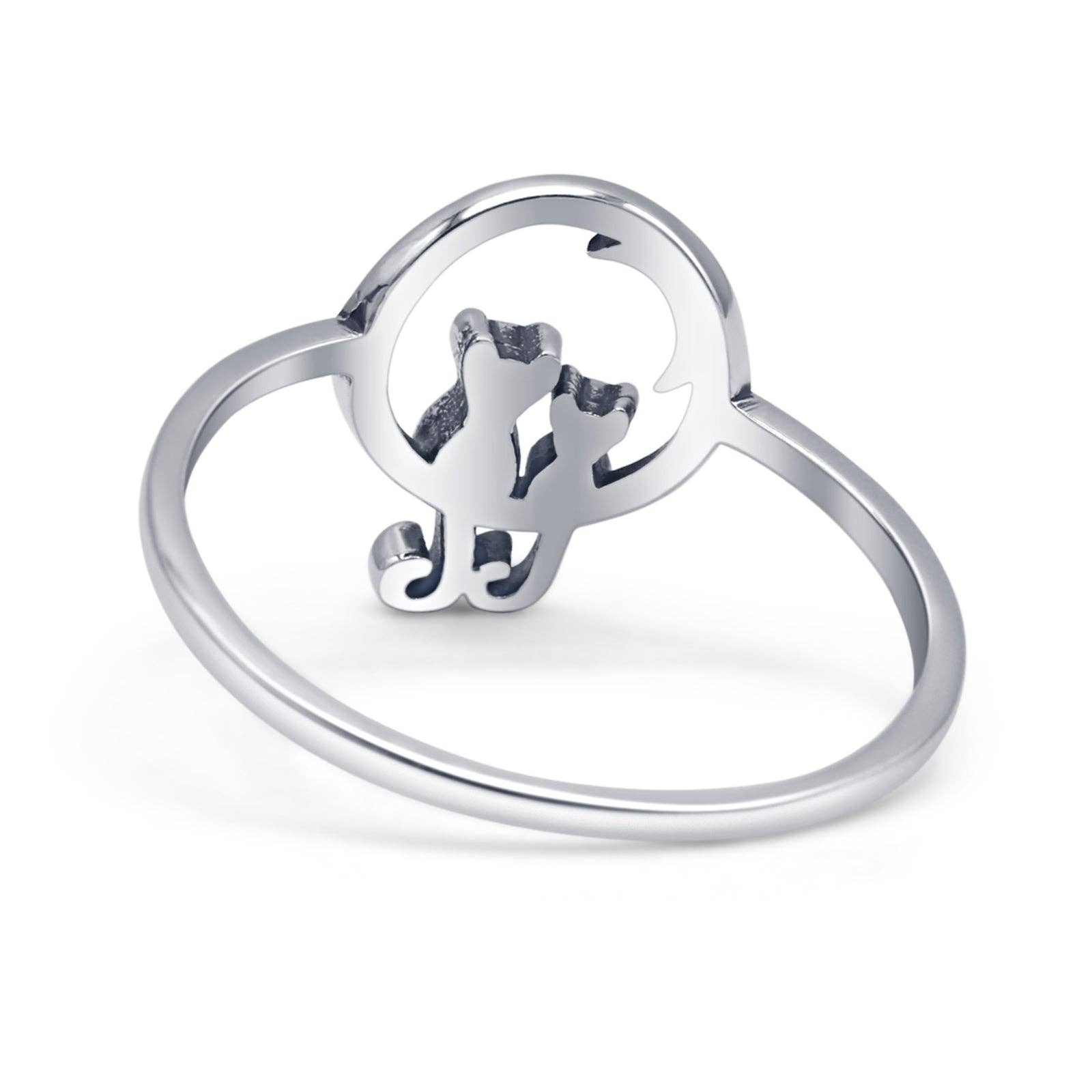 Sterling Silver Cats & Moon Ring