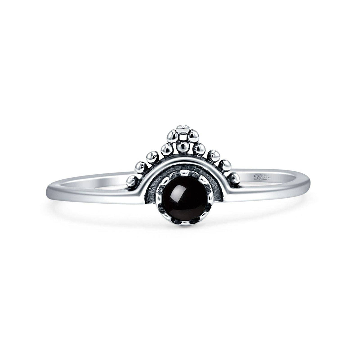 Round Black Onyx Bali Ring Oxidized
