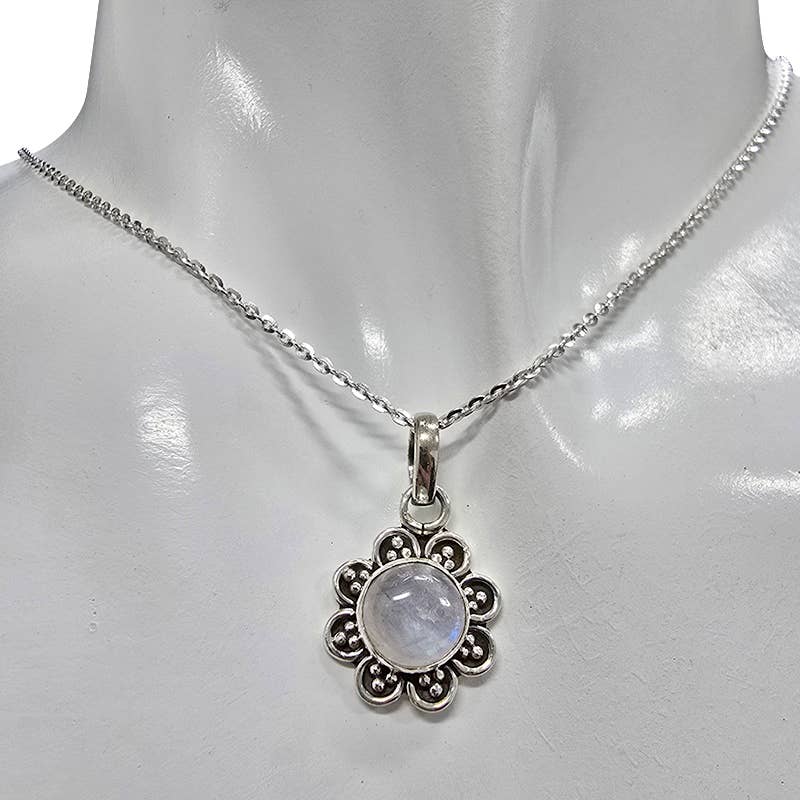 Moonstone Sterling Silver Flower Pendant
