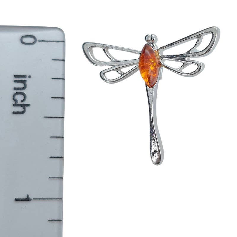 Amber Sterling Silver Dragonfly Pendant