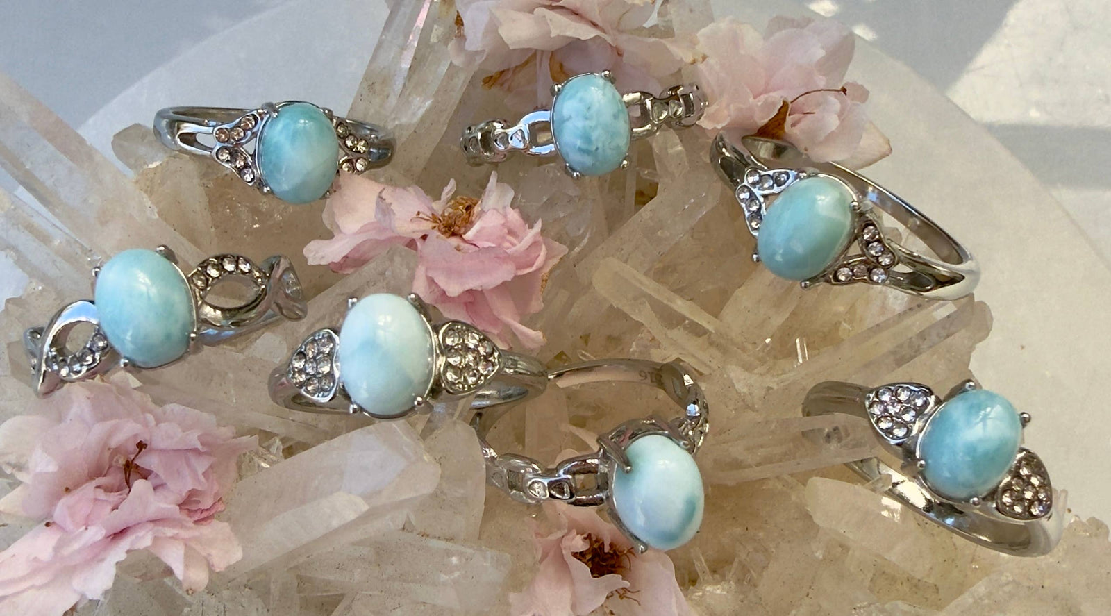 Natural Larimar Stainless Steel Ring 6x8mm