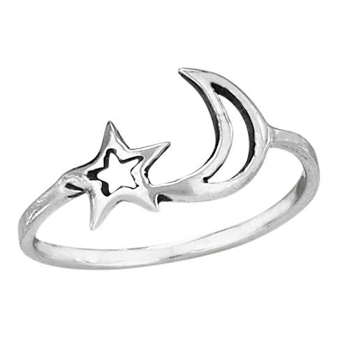 Star and Moon Sterling Silver Ring