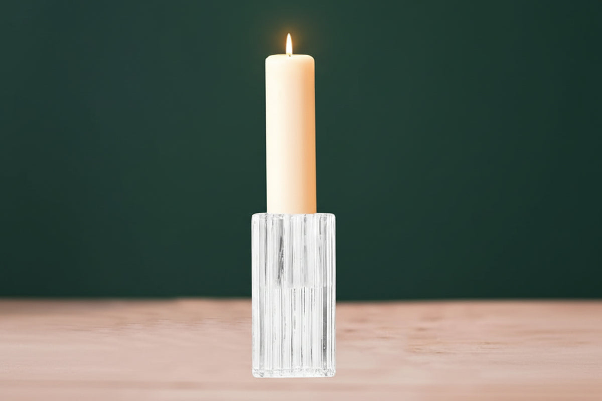 Tall Glass Household Candle Holder ~3"