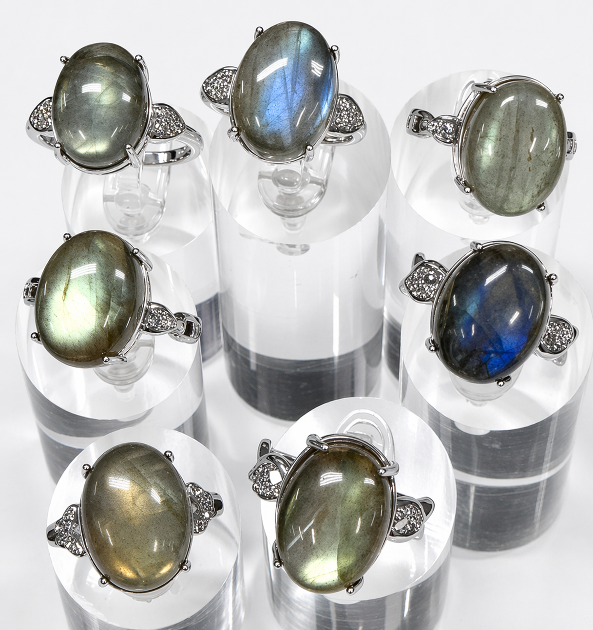 Natural Labradorite Stainless Steel Rings 12x16mm