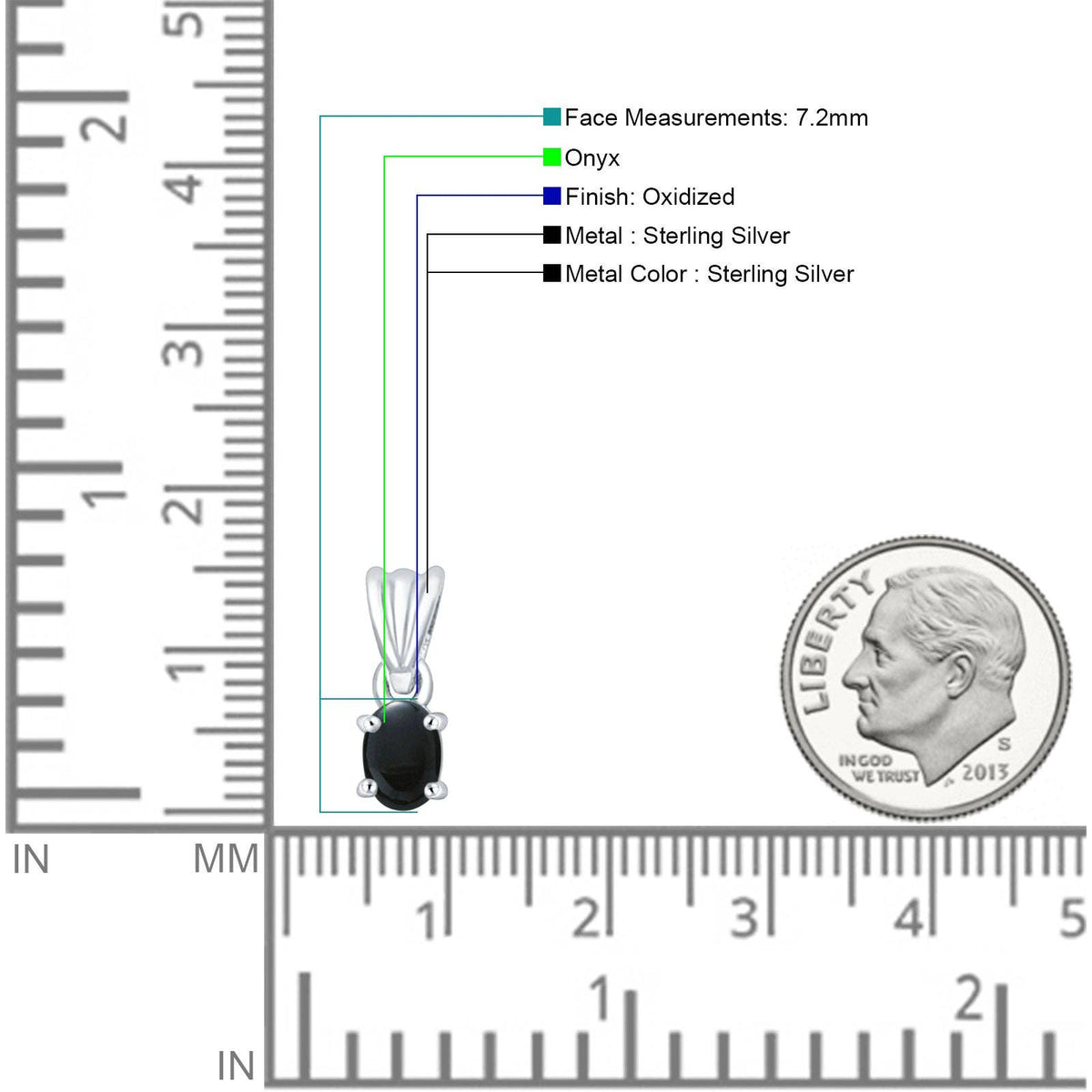Oval Black Onyx Solitaire Pendant Oxidized