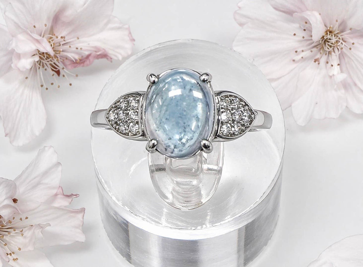 Natural Aquamarine Stainless Steel Ring Crystals 7x9mm