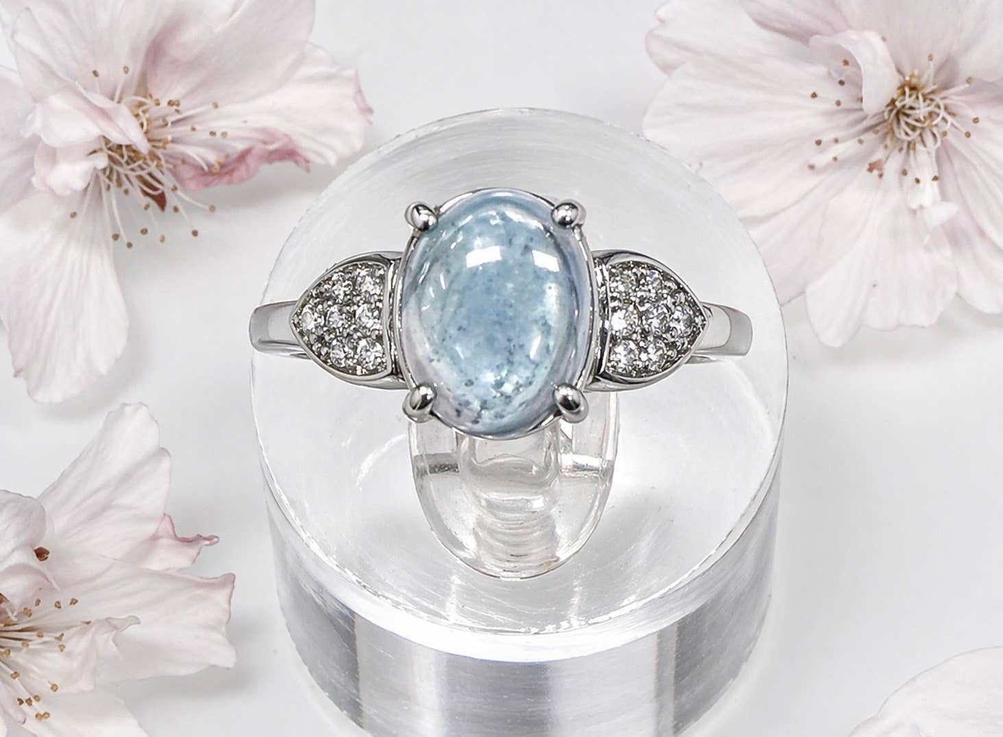 Natural Aquamarine Stainless Steel Ring Crystals 7x9mm