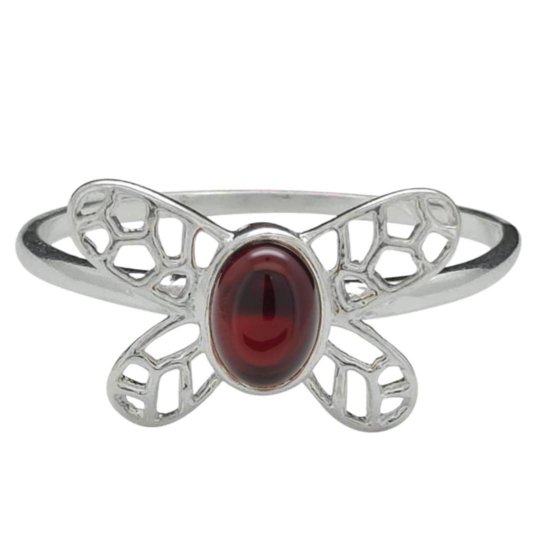 Cherry Amber Silver Butterfly Ring